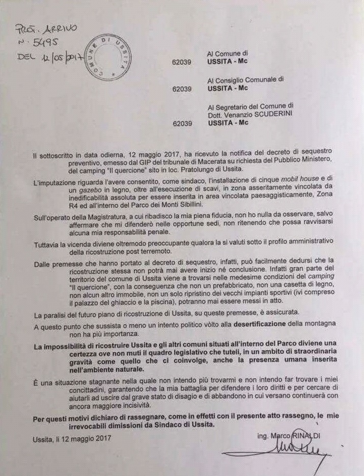 lettera dimissioni rinaldi